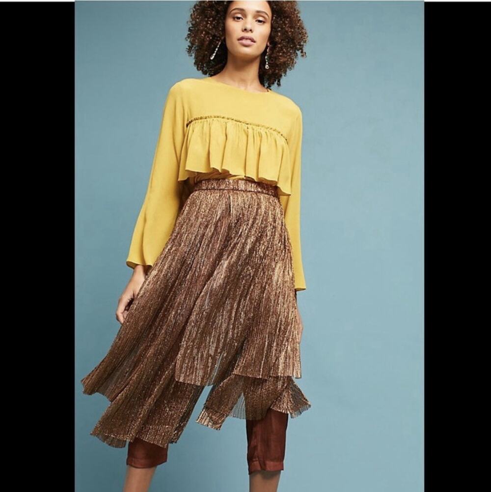 Anthropologie Maeve Womens Metallic Copper Brown NWT Skirted Pants Cocktail2 NWT
